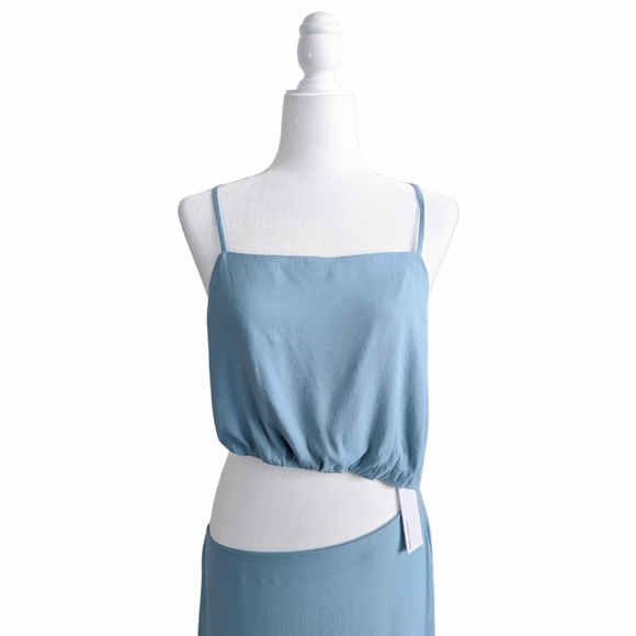 Reformation 'Kiwi' Turquoise Blue Asymmetrical Cutout High Slit Maxi Dress 10 - Picture 7 of 16